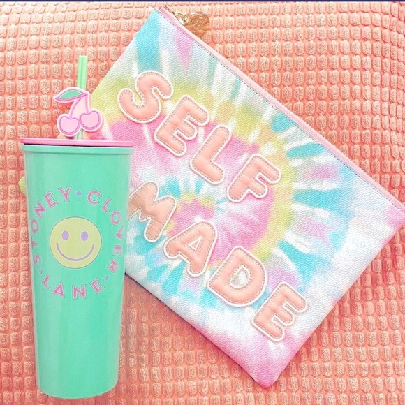 Preppy STONEY CLOVER LANE Teal Green Stainless Steel Tumbler Heart straw - Picture 8 of 13